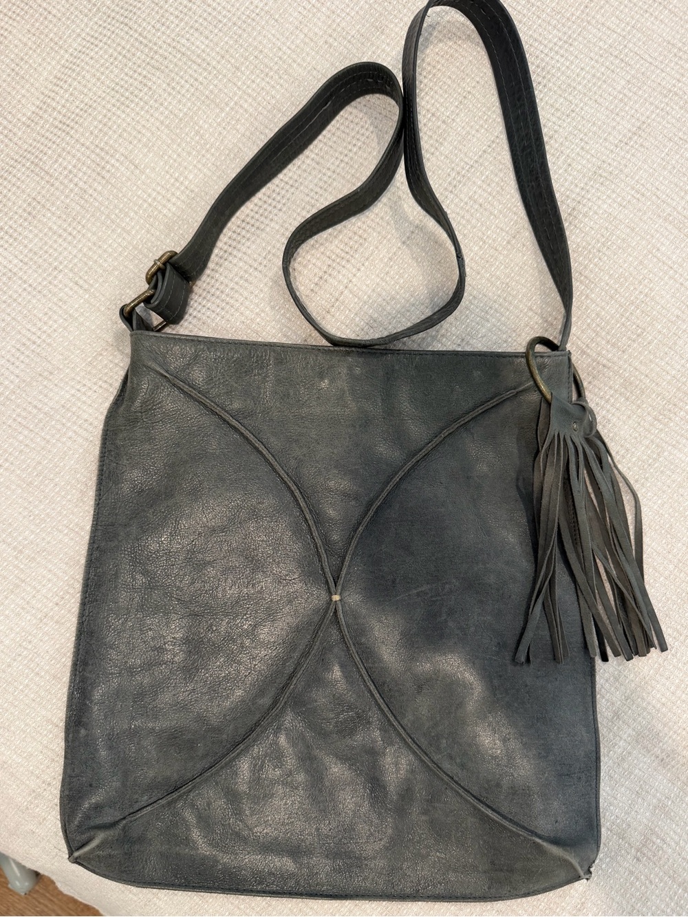 Lisa Leonard You are Beautiful Women’s Charcoal Leather Crossbody Bag  Tassel